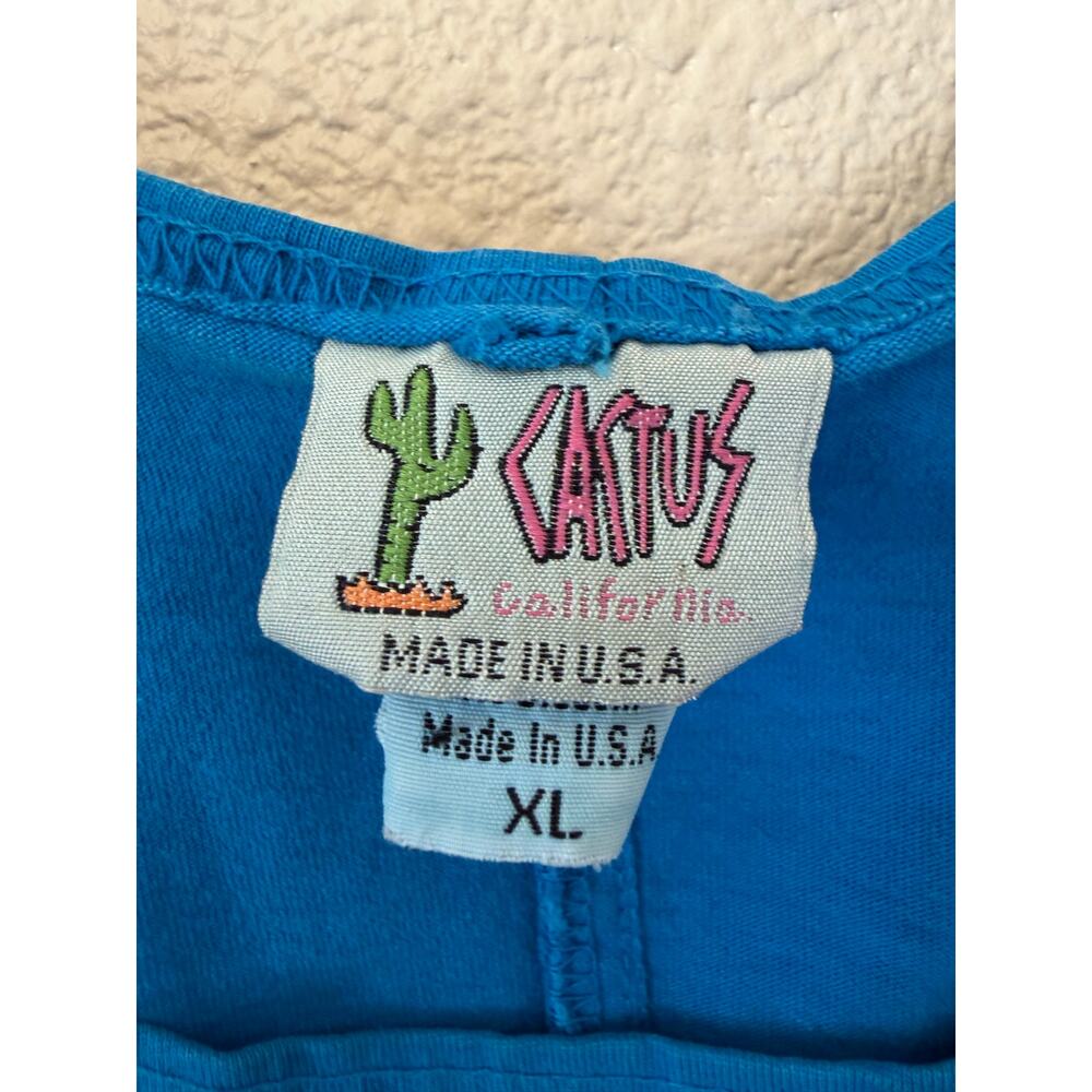 VTG Cactus California Boho 90’s Blue Palm Graphic Maxi Sleeveless Shirt Dress XL - Picture 5 of 11